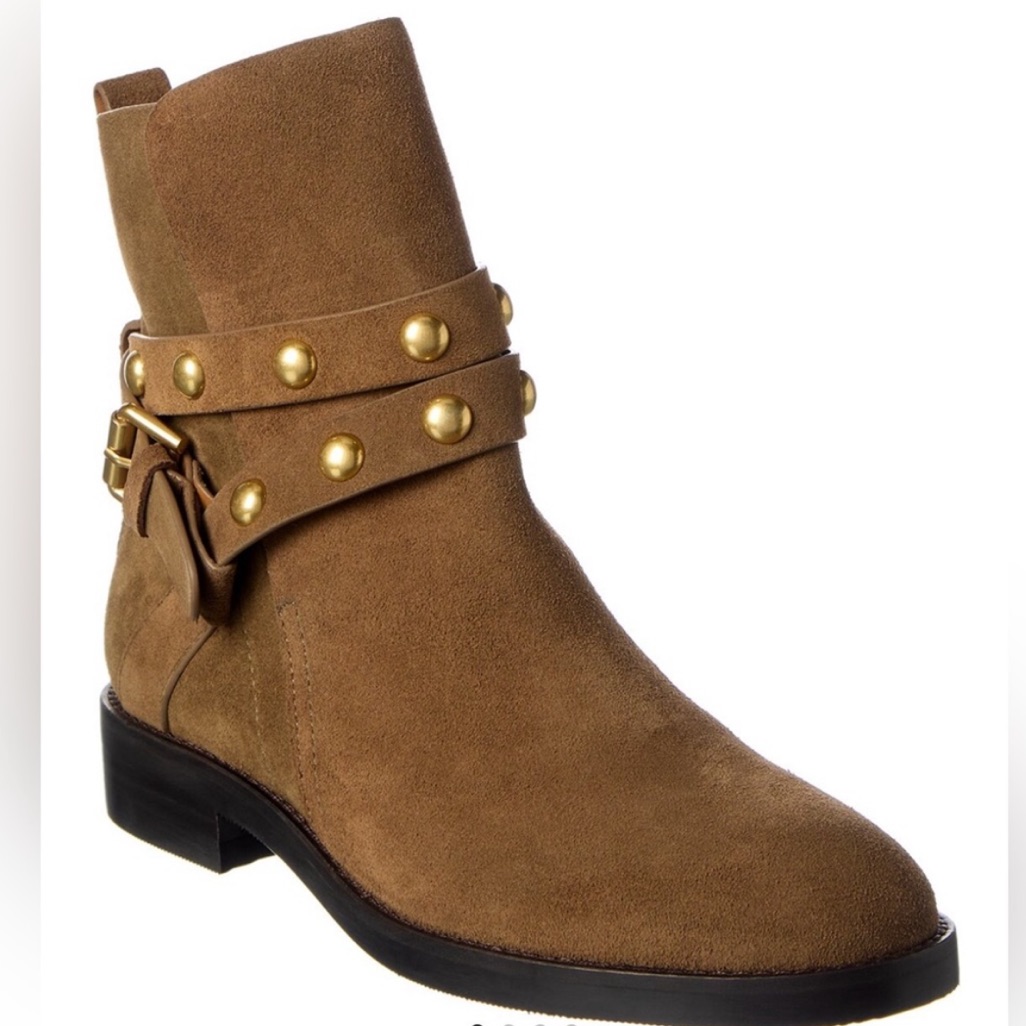 See By Chlo Janis Heeled Ankle Boots Suede Leather Studded Nwt Size 38